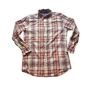 Pendleton Shirt Adult‎ Large Beige Red Blue Oceanside Woolen Mills Madras Mens